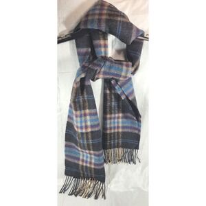John Hanly Made in Ireland 100% Extra Fine Merino Wool Scarf - Black Plaid 12x66